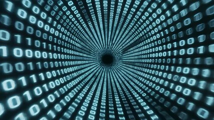 Tunnel of Binary Code Moving Towards Camera