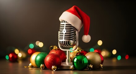 Vintage microphone with Santa hat for Christmas karaoke night