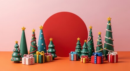 Festive Modern Christmas Trees and Gift Boxes Display