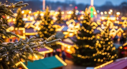 Magical Christmas Trees and Stalls at a Festive Fair