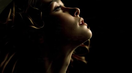Hot female dramatic profile beauty portrait dark background - Powered by Adobe