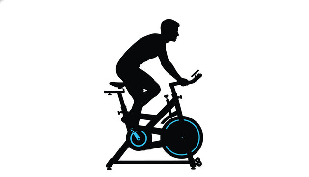 Silhouette of a man riding a stationary bike illustration for fitness and exercise concepts isolated on white background