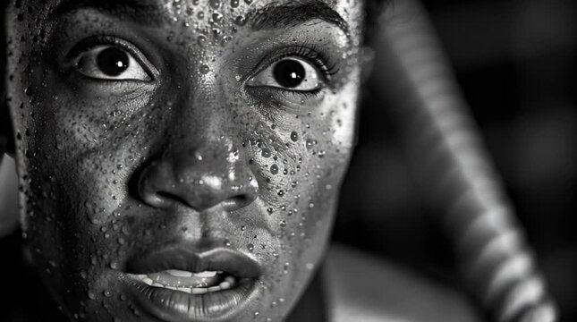 Hot female extreme close up sweaty intense gym workout