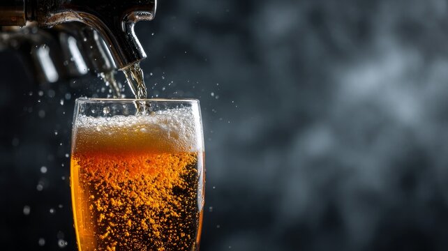 A glass of beer is poured into a glass