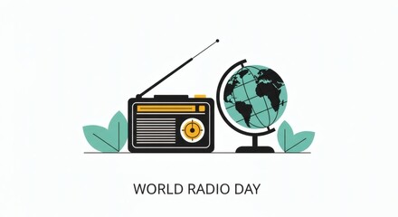 World radio day illustration with vintage radio and globe
