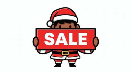 Cute santa claus holding a red sale sign during christmas season