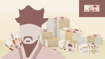 Korean 5000 won banknote with character illustration