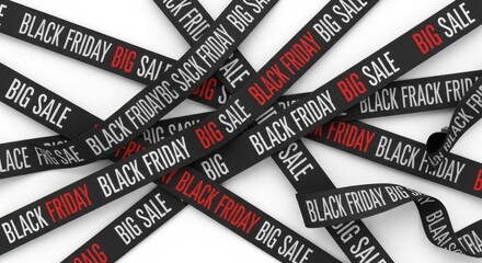 Black Friday Big Sale Ribbons Scattered on White