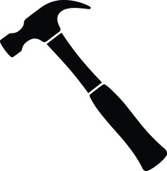 Black silhouette of hammer tool with handle, construction equipment, carpentry hammer, DIY tool icon, home repair, building, metal tool