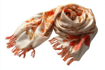 Elegant Scarf with Floral Design: Soft, lightweight scarf gracefully drapes, adorned with a delicate floral pattern and fringed edges, conveying a sense of warmth and fashion.