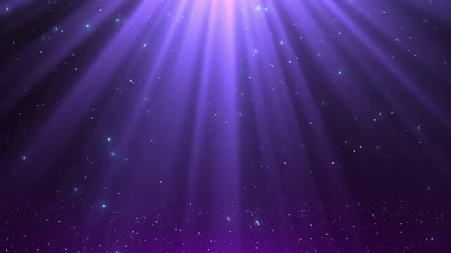 ethereal purple light rays shining down through sparkling glitter particles animated divine stage background loop for celebration and awards