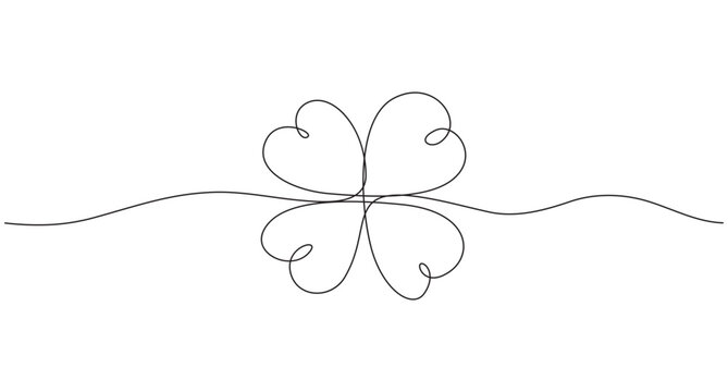 single line art drawing Four Leaf Clover Icon, Four leaf clover continuous line drawing for luck,
