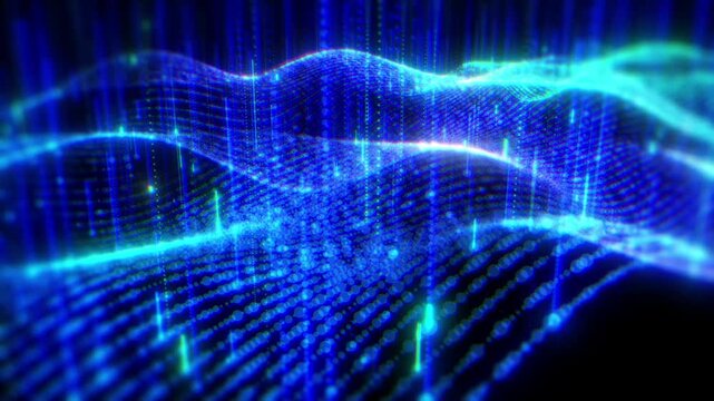 うねる青いデジタルグリッド・サイバーウェーブ空間