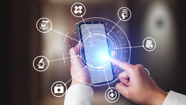 Online pharmacy icons showing medicine, healthcare, prescription and medical services with digital pharmacy, online drugstore, telemedicine and modern pharmaceutical solutions. Gist