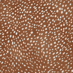 A seamless bambi fur pattern featuring soft brown tones, natural white spots and fawn texture. Ideal for fabric prints, textiles, wallpapers, packaging and surface design.