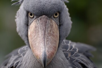 Shoebill Stare: A striking close-up showcases the impressive gaze of a shoebill, revealing its intense stare and captivating features. 