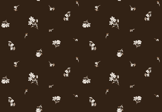 A seamless ditsy floral pattern featuring small scattered flowers and delicate botanical elements. Perfect for textiles, fabrics, wallpapers, stationery and surface pattern design.