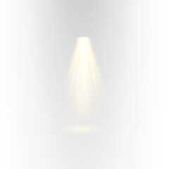 A golden stage projection falls downward with soft glowing haze and realistic depth. Tiny particles shimmer through the beam. The transparent PNG suits theater and concert visuals. © Strongstock03