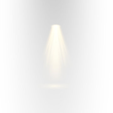 A golden stage projection falls downward with soft glowing haze and realistic depth. Tiny particles shimmer through the beam. The transparent PNG suits theater and concert visuals.