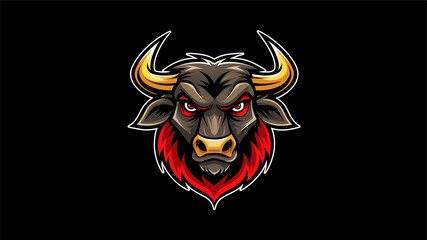 Fierce bull head with red mane and glowing eyes
