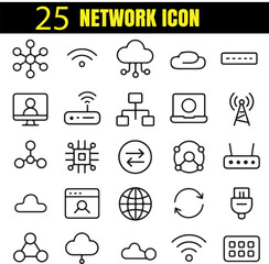Network Set | Connectivity & Communication Outline Icons | Minimal Digital Links Collection