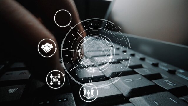 People networking and digital community with teamwork, partnership, collaboration and connection icons showing modern communication and relationship building. Funnel