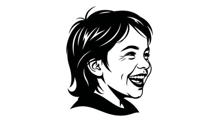 A stylized vector illustration of a young boy's face, smiling broadly with visible teeth.