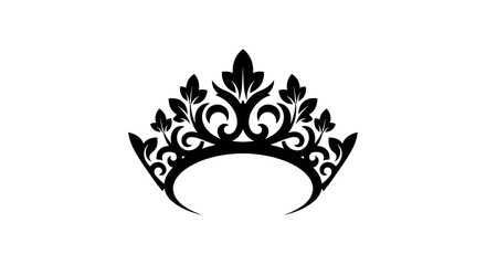 Elegant black crown design featuring stylized leaves and swirls, isolated on a clean white background. © yosef