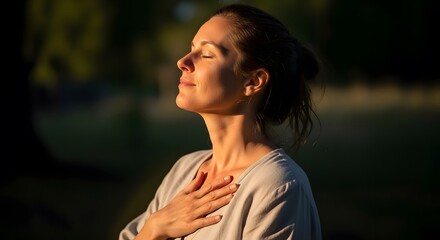 Woman in Harmony Finding Peace and Serenity in Nature's Embrace, A Moment of Wellbeing