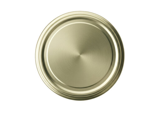 Top view of a metallic gold jar lid, isolated on transparent background