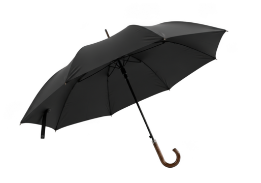A black umbrella opened and angled, isolated on transparent background - Powered by Adobe