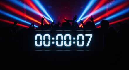 A large clock with the time 00:07 on it