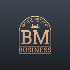 Luxury BM Logo with Crown. Elegant Letter BM Business Logo