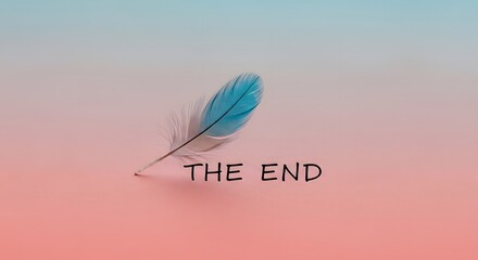 Pixelated Feather Design with 'The End' Text on Pastel Gradient