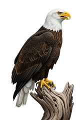 Fototapeta premium Detailed american bald eagle perched on branch vector illustration, bird of prey graphic, wildlife clip art, png image, isolated on transparent background