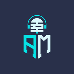 AM Microphone Logo Design for Audio, Music, and Podcast Branding - Letter AM Logo Professional Vector Illustration for Creative Industries