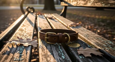 National Walking the Dog Day: Simple Leather Collar on Wooden Bench - Poetic Calm Still Life