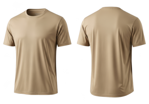 Khaki t-shirt mockup front and back view, apparel template, clothing design, fashionable style, casual wear isolated on transparent background