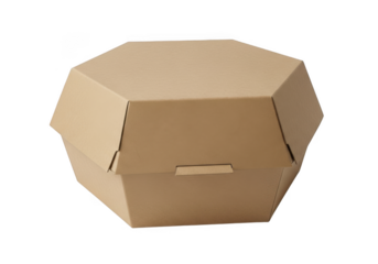 Octagon cardboard box packaging mockup, kraft paper container, food delivery box, takeout container, eco friendly packaging, isolated on transparent background