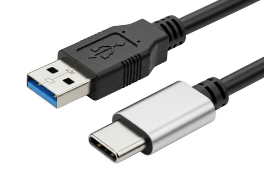 Usb type-c cable connector cord wire charger data transfer port adapter technology accessory isolated on transparent background