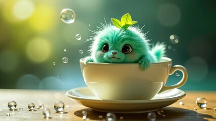 The cartoon image of green plants in the cup creates a warm scene