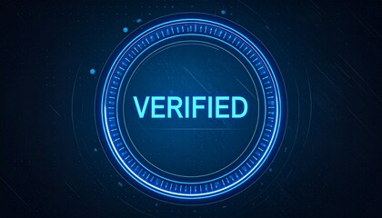 Futuristic “VERIFIED” badge with glowing blue tech rings.