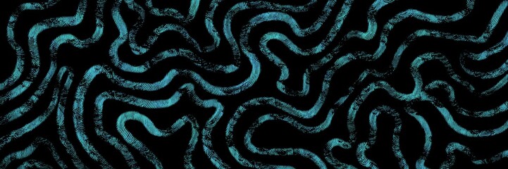 Turquoise neon brain coral seamless pattern, organic maze texture on black, bioluminescent style