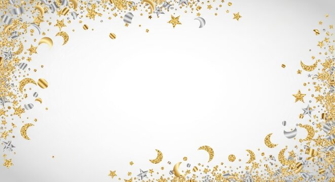 A white background with gold and silver stars and crescent moons - Powered by Adobe