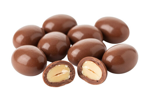 Pile of chocolate covered peanuts isolated on transparent background