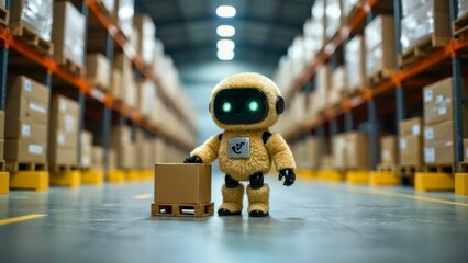 The working screen of the warehouse robot pushing boxes