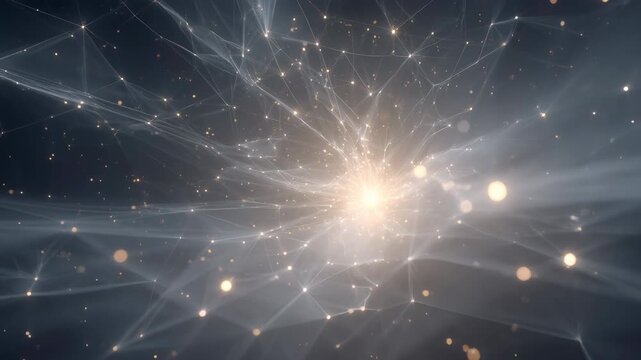 Network node connection light burst glowing abstract particle web neural energy visualization futuristic data mesh ethereal glowing network of light