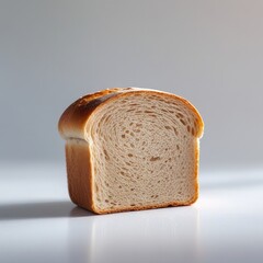 Single slice of soft whole-wheat bread isolated on pure white background, even lighting, crisp edges, high-resolution bakery food image.