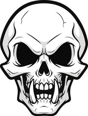 Stylized Human Skull Illustration with Fierce Expression and Sharp Teeth