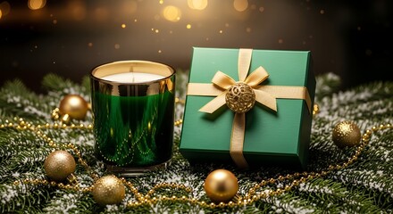 Candle & Deluxe Gift Box Set – Emerald Gold Christmas